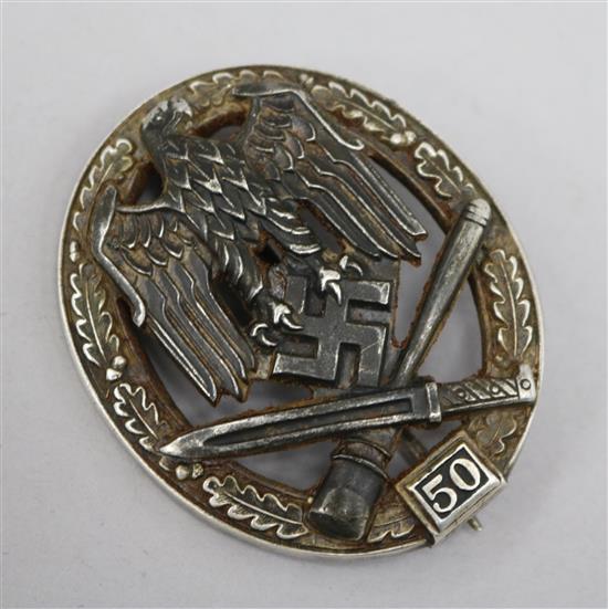 A German General Assault badge with 50 engagement
